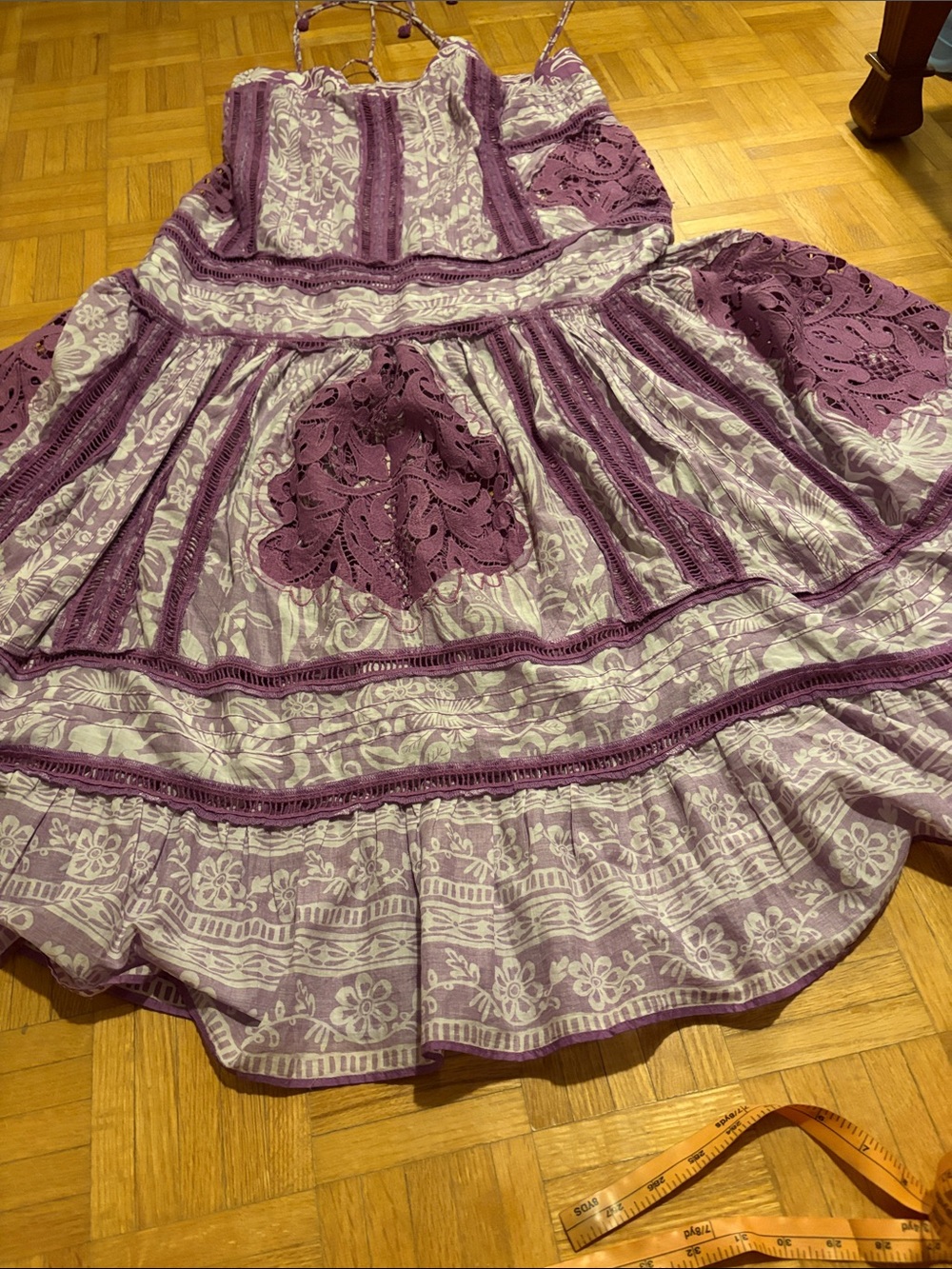 Farm Rio Boho Floral Mauve and Cream Tiered dress - Picture 10 of 16